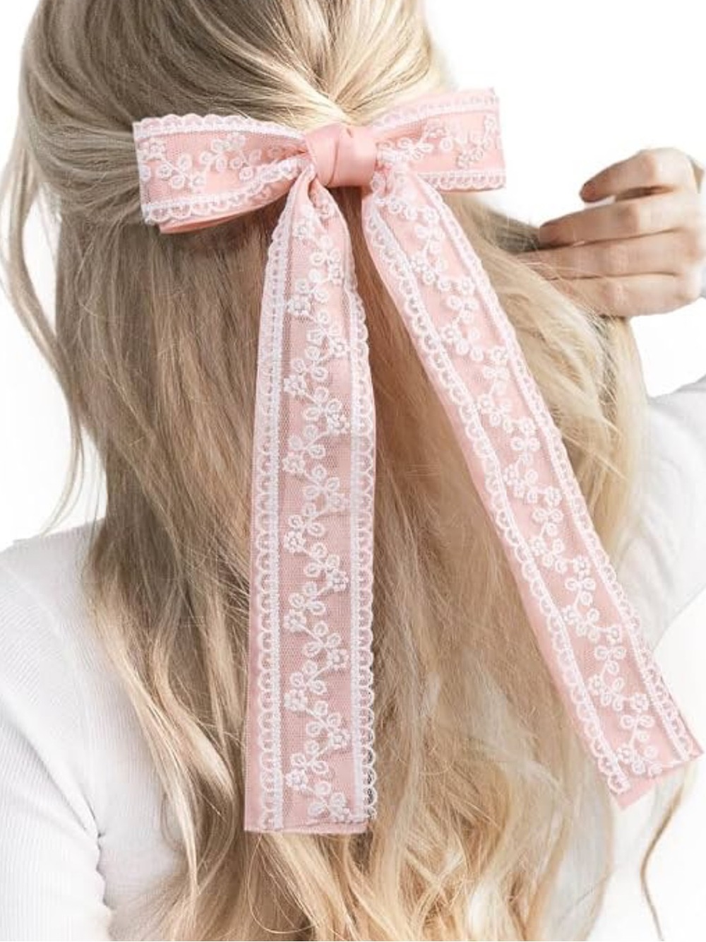 π3/$25π Delicate Pink Lace Bow Hair Clip